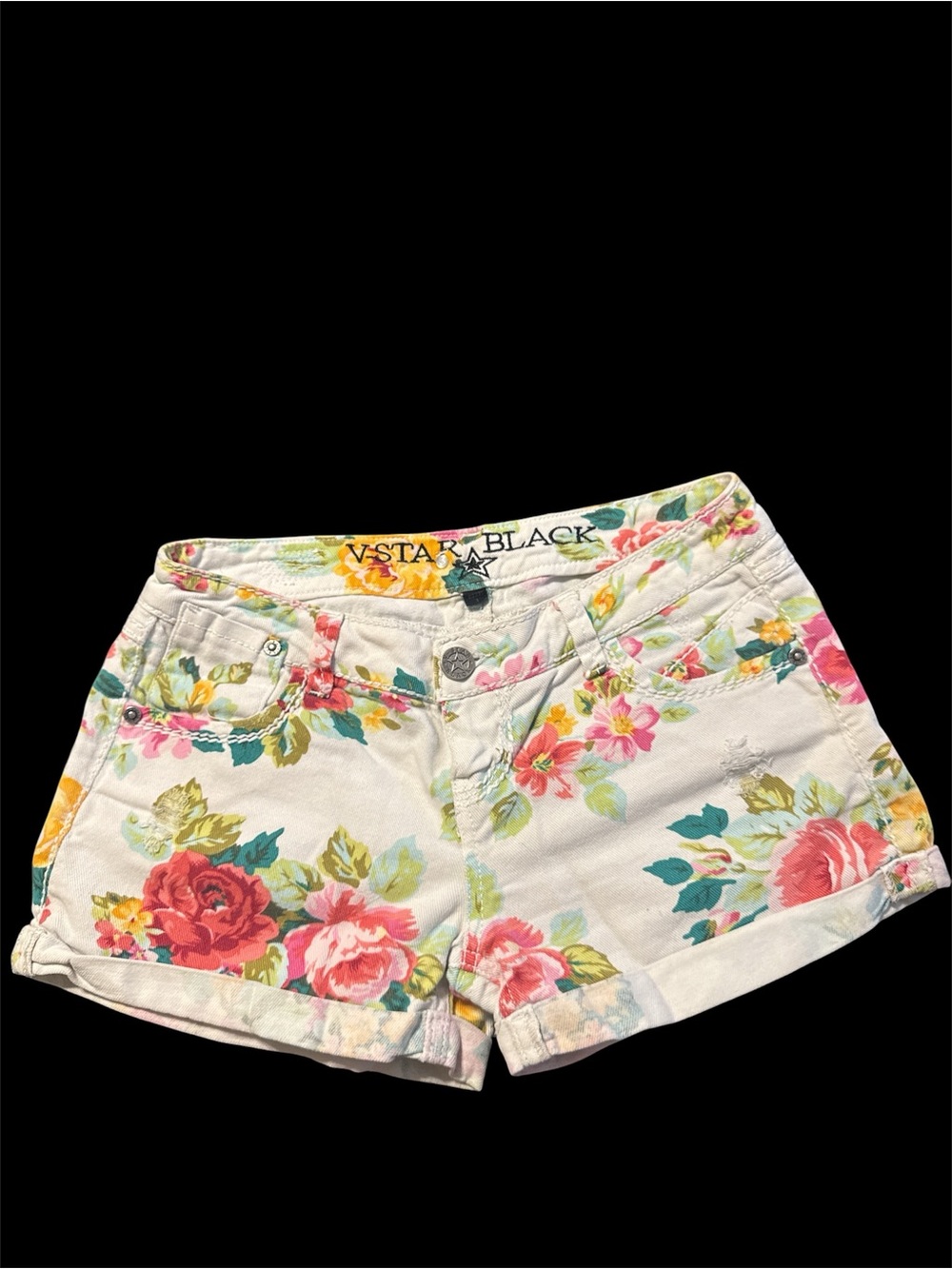 White Floral Denim Shorts